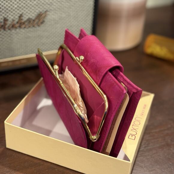 New VTG Buxton Top Grain Cowhide Wallet Womens Genuine Leather Coin Bifold Ruby - Picture 6 of 6